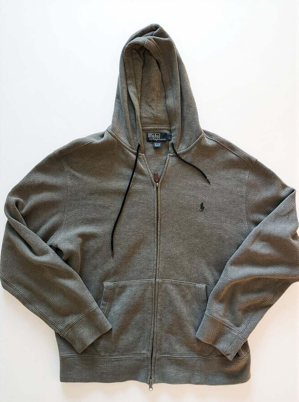 VTG Polo Ralph Lauren Full Zip Hooded Sweatshirt Mens XL Gray Pony 90s Y2K